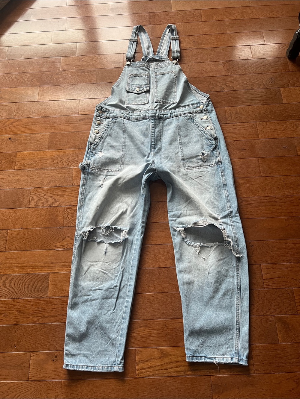 💕Celebrity Pink Light Blue Distressed Women's Denim Overalls-L💕